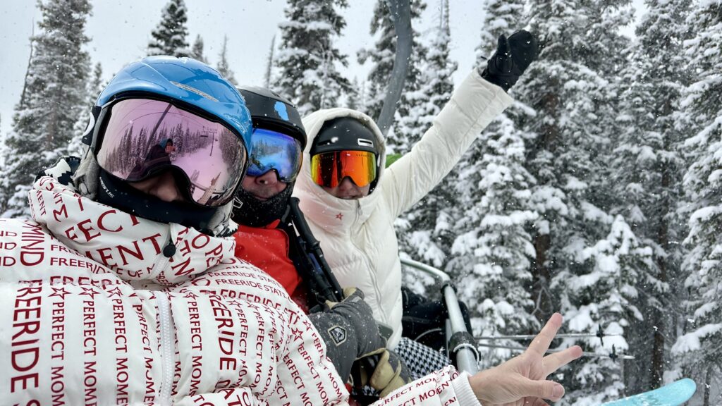 Bianca, Adam and Debbi on a ski chairlift at Keystone Resort during their trip to Breckenridge, Colorado.